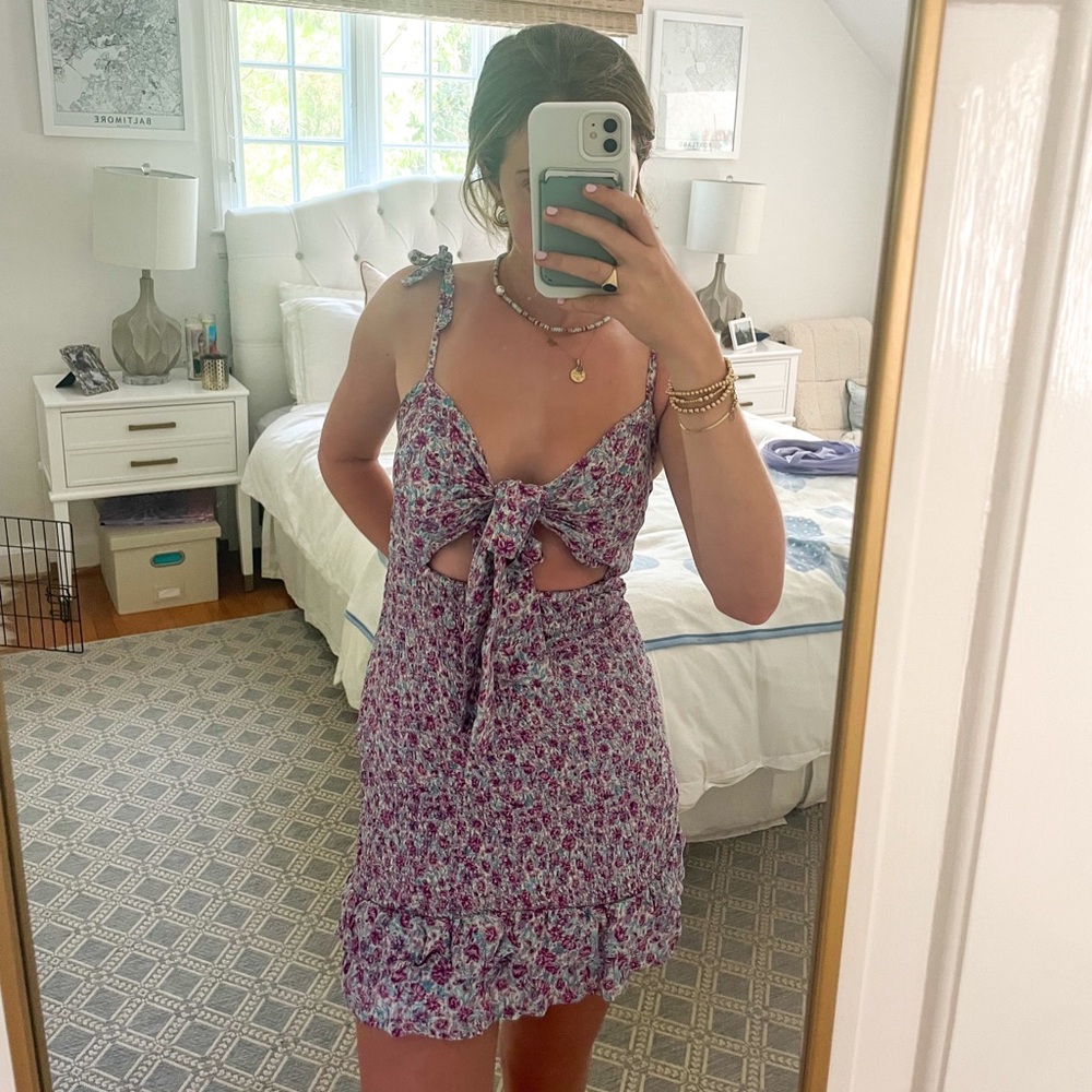 WinstonWhite Tie Front Flower Mini Dress